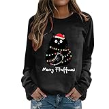 HAQUOS Damen-Weihnachtsdruck-Sweatshirt mit Rundhalsausschnitt, passender Pullover, lässige Langarm-Trainingshemden, lockere Bluse Freundschaftspulli Blauer Pulli D