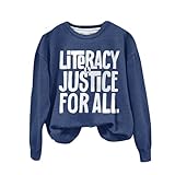 OCCOKO Literacy for All Christams Sweatshirt für Frauen, süße Buchstaben-Grafik, Langarm-Shirts, 2023 Herbstmode, Kleidung für Teenager-Mädchen Winter Klamotten Für Damen (Blue, S)