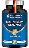 Magnesium Glycinat + Vitamin B6 | Optimale Bioverfügbarkeit | 1,5 Monatsvorrat | 90 Kapseln Hochdosiert Magnesiumcitrat + Bisglycinat OHNE Zusatzstoffe Entspannung Schlaf Muskeln Nerven Anti S