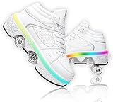 Roller Skate Shoes Rollschuhe Schuhe Mit Rollen Skateboardschuhe,Inline-Skate, verstellbar Damen Schuhe mit Rollen für mädchen (36, White with Light)