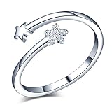 Yumilok Damen-Ring Einstellbar Jahrestag Ring Sterne Partnerringe Fingerring Midi Ring Vertrauensring 925 Sterling Silber für Frauen M