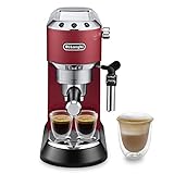 De'Longhi Dedica Style EC 685.R – Espresso Siebträgermaschine, Espressomaschine mit professionellem Milchaufschäumer, nur 15 cm breit, für Kaffeepulver oder ESE Pads, 1 l Wassertank,