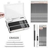 AUSYIWI Skizzenset,Zeichenstifte,Komplettes Zeichnen Set mit und 27 Zubehörteilen：17 Bleistifte, 3 Kohlestifte, 1 Künstlermesser, 1 Extender, 1 Radiergummi,3 Papier Radiergummi,1 B