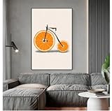 GELYX Dekor nordische minimalistische Wandkunst, Bilder, abstraktes Fahrrad, Zitrone, Orange, Obst, Drucke, Leinwandgemälde, Küchenposter und Drucke, 35 x 50 cm,