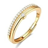 JeweBella Ring für Damen Silber 925 Zirkonia Eheringe Verlobungsring Trauringe Engagement Ringe Frauen Verstellbar Ringe Gold/Silber/Roség