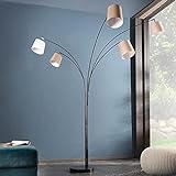 5-flammige Design Bogenlampe LEVELS weiß beige braun mit 5 Leinen Schirmen Stehlampe Lampe Stoffschirm L