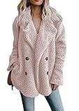 OMZIN Damen Mantel Casual Teddyfleecejacke Winterjacke Faux Wolle Warm Outwear Plüsch Jacke Plüsch Coat Winterparka Rosa M