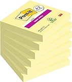 Post-it Super Sticky Notes Kanariengelb, Packung mit 6 Blöcken, 90 Blatt pro Block, 76 mm x 76 mm, Farbe: Gelb - Extra-stark klebende Notizzettel für Notizen, To-Do-Listen und Erinnerung