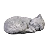 gartendekoparadies.de Schlafende Katze, Steinfigur, H. 11 cm, 4,5 kg, Grau, frostsicher aus Steinguss für Außenb