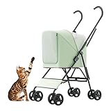 Kinderwagen für Katzen/Hunde mit Sonnenschutz und Netzfenster Kleintiere Kinderwagen mit 4 Rädern Zusammenklappbare Aufbewahrung Leicht zu Tragen (Color : Green)