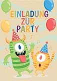 Magaluga 10 Einladungskarten Kindergeburtstag Jungs und Mädchen Geburtstagseinladungen für Kinder Monster Premium Papier (Monster)