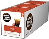 NESCAFÉ Dolce Gusto Lungo Kaffeekapseln (100 Prozent Arabica Bohnen, Feine Crema und kräftiges Aroma, Schnelle Zubereitung, Aromaversiegelte Kapseln), 3er Pack (3x30 Kapseln)
