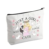 Make-up-Tasche für Mädchen, Katze, mit Aufschrift 'Just a Girl Who Loves Cat', Kosmetiktasche für Frauen, Katzengeschenk für Katzenliebhaber, niedliche Katze, Reise-Make-up-Tasche, Katzentasche, M,