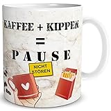 TRIOSK Tasse Morgenroutine mit Spruch lustig Kaffee Kippen Pause Bürosprüche Geschenk für Arbeit Büro Kollegen Kaffeeliebhaber Männer F