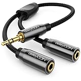 deleyCON 0,20m Audio Klinken Y Splitter Kabel - AUX - hochwertiger Nylon Mantel - Stecker auf 2x 3,5mm Klinken Buchse - 3,5mm Stereo -Adapter Kab