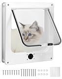 QWORK® katzenklappe, katzentür mit drehbarer 4-Wege-Verriegelung, weiß, 27 x 23,5 x 5 cm, einfache Installation und Geräuschreduzierung