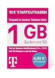 Telekom MagentaMobil Prepaid S SIM-Karte ohne Vertragsbindung, 5G inkl. I 1 GB & Flat ins Telekom Mobilfunknetz, 50 Freiminuten in alle anderen dt. Netze I Surfen mit 5G/ LTE Max, 10 EUR Startguthab