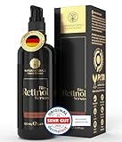 BIO Retinol Serum hochdosiert 100ml • Retinol 5-Fach-Komplex +Hyaluron +Vitamin C ✓ Vegan & BIO ✓ hochwirksam verkapseltes Retinol für strahlende & reine Haut ohne Pickel ✓ Anti Aging Made in Germany
