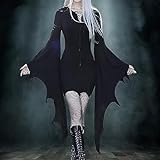 Gothic Kleidung Damen Halloween Kostüm ,Mittelalte Gothic Kleidung Damen Fledermausärmel Kleider Festlich Retro Kleid Minikleid Vampir Cosplay Hexenkostüm Kostüm Schwarz Steampunk Minikleid (L)