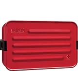 SIGG Metal Box Plus L Red Lunchbox 1.2 L, moderne Brotdose mit praktischem Einsatz, federleichte Brotbox aus Aluminium mit Trennw