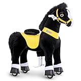 PonyCycle 2023 Neu Modell E Spielpferd zum Reiten für Kinder Plüschtier Reitpferd auf Rollen (Schwarz/Größe 4 für Alter 4-8) Pferd mit Rollen Plüsch Spielpferd Kinder - E438