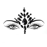 Anevous Edelsteine Temporäre Tattoos, Glitzer Schmucksteine Strass, Gesicht Juwelen Strasssteine, Gemstones Temporary Tattoos für Musikkarneval, Party, Make up,Schwarz B