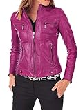 KHAVARA Damen Lederjacke - Reißverschluss Biker Lammfell Lederjacke für Mädchen, Pink, 3XL