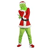 RPixc Herren Cosplay Kostüm ChristmasGrinch Weihnachten Outfit Party Suit Grün/Rot Monster Maske Cosplay Einzigartige Uniform Wie der Grinch (rot, XL)…