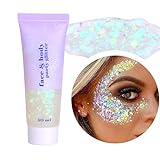 Prreal Body Glitter gel 50ml, Mermaid Sequins Chunky Glitter Liquid kit, Long-Lasting Glitter Powder For Festival Masquerade Birthday Makeup#W
