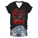 Halloween Tshirt I'm Fine T-Shirt Blood Drucken Shirt Halloween Tshirt Blutiges Kostüm Blusen Horror Tshirt Slim Fit Damen White Shirt Damen Hemd Kurzarm Slim Fit Zweifarbige D