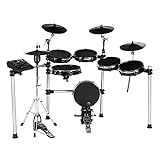 Fame DD-ONE Pro XT E-Drum Set, Elektronisches Schlagzeug-Set mit echter HiHat, 12' Snare-Pad und 12' Kick-Pad, 554 deutsche Studio-Sounds, 78 Drumsets, Aux, MIDI, MP3 und Effekten, inkl. Rack, Schw