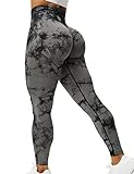 ZAAYO Sport Leggings für Damen Tie Dye Scrunch Butt Fit Seamless Yoga Pants Fitness Gym Workout Schwarzgrau XL