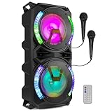 Fenton LIVE280 Karaoke Maschine, LED Partybox Bluetooth Lautsprecher Groß mit Akku, Musikbox Groß, Integriert, Mobiler Party Lautsprecher, Karaoke Anlage mit 2 Mikrofonen, MP3 - USB - SD - Schw