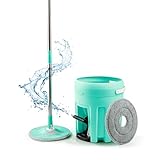 CLEANmaxx Power Spin-Mopp Set | Integrierter Schmutzwasserfilter & Filterpumpe für EIN wassersparendes Putzen | Mit Microfaser-Wischtüchern, Eimer mit Schleuder & beweglichem Wischkop
