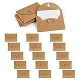 IOPYKKOA 15 Kraftpapier Umschläge mit 15 Blanko Papier Karten, Mini Briefumschläge mit Herz Verschluss für Geschenkkarten DIY G