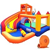 Ballsea Große Hüpfburg mit Gebläse, Trocken-/Wasserrutsche, geeignet für Kinder von 3 bis 10 Jahren, Children's Bouncy Castle for Indoor or Outdoor use 320 x 280 x 232