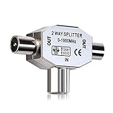 kwmobile Antennen Verteiler Splitter - 0-1000 MHz - 2X Koax Stecker für DVB-T/BK - T-Adapter Verteiler für analoges und digitales Kab