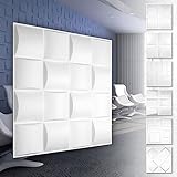 HEXIM 3D Wandpaneele, PVC Kunststoff weiß - Quadrat Design Paneele 50x50cm Wandverkleidung (5QM HD008) Wandverblender Verblendung