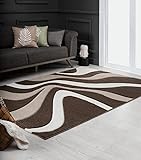 the carpet Monde Classic Moderner Dicher Kurzflor Teppich, Wohnzimmer, Schlafzimmer, Hand Carved, Braun, 80 x 300