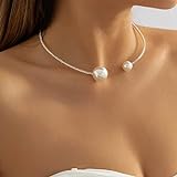Clataly Nachahmung Perle Offene Halskette Einfache Einschicht Armbänder Silber Kristall Zarte Offene Choker Halskette Schmuck für Frauen und Mädchen (Perlenkette)