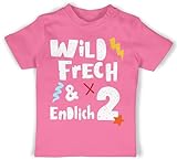 Baby T-Shirt Mädchen Jungen - 2. Geburtstag - Wild frech und endlich 2 - Zwei Jahre Wunderbar - 18/24 Monate - Pink - 2.Geburtstag t Shirt Tshirt 2, Junge 2nd Birthday Outfit Geschenk