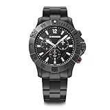 WENGER Herren Armbanduhr Seaforce Chronograph Ø 43 mm, Swiss Made, Analog Quarz, Wasserdicht bis 200 m, Edelstahl-Armband, Schwarz, 01.0643.121