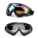 BECILES 2 Stück Ski Snowboard Brille, UV-Schutz Goggle, Motocross Brille Helmkompatible, Anti-Fog Skibrille, Sportbrille für Skifahren Motorrad F