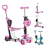 Arebos Cityroller Tretroller Pink Scooter höhenverstellbarer Lenker und Sitz | LED-XXL Räder | Tritt-Bremse | für Kinder | bis 50 kg belastbarer Roller | Kickroller | Kick