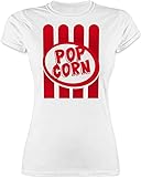 Shirt Damen - Karneval & Fasching - Popcorn Motiv - Witziges Popcorn Kostüm selber Machen - L - Weiß - Faschings Tshirt Karnevals Tshirts Faschings-t-Shirt fassenacht t-Shirt k