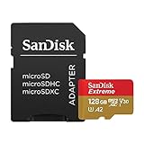 SanDisk Extreme 128 GB microSDXC Memory Card + SD Adapter with A2 App Performance + Rescue Pro Deluxe, Up to 160 MB/s, Class 10, UHS-I, U3, V30 , Red/G