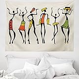 ABAKUHAUS Afro Wandteppich, Clan Dancer Ethnic aus Weiches Mikrofaser Stoff Waschbar ohne Verblassen Digitaldruck, 150 x 110 cm, Beige Schw