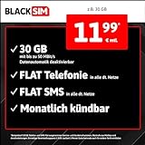 BlackSIM Handytarif z.B. LTE All 30 GB – (Flat Internet 30 GB LTE, Flat Telefonie, Flat SMS und Flat EU-Ausland, 11,99 Euro/Monat, monatlich kündbar) oder andere T