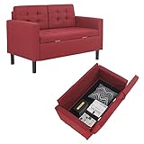 Mingone Sofa 2 Sitzer Sofa mit Stauraum Couch Sessel Sofa mit Lehne und Abnehmbarem Kleines Sofa Modern Design Kissen Leinen Loungesofa für 1-2 Personen，R