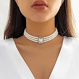 Clataly Damen Perlenkette Armbänder Vintage Runde Mehrschichtige Imitation Perle Choker Halsketten Brautschmuck (Perlenkette B)